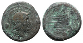Anonymous, Rome, c. 215-212 BC. Æ Uncia (22mm, 9.05g, 5h). Helmeted head of Roma r. R/ Prow of galley r. Crawford 41/10; RBW 135. Green patina, Good F...