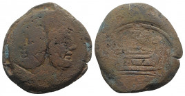 PT or TP series, Rome, 169-158 BC. Æ As (31.5mm, 24.11g, 6h). Laureate head of Janus. R/ Prow r.; PT or TP monogram above. Crawford 177/1; RBW 747. Fi...