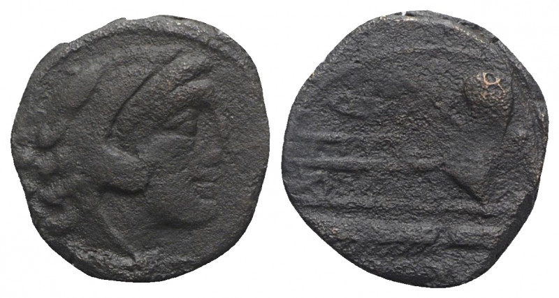 Q. Fabius Labeo(?), Rome, 124 BC. Æ Quadrans (15mm, 3.83g, 6h). Head of Hercules...