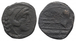 Q. Fabius Labeo(?), Rome, 124 BC. Æ Quadrans (15mm, 3.83g, 6h). Head of Hercules r., wearing lion's skin. R/ Prow of galley right; Q•[…] above. Cf. Cr...