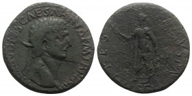 Claudius (41-54). Æ Sestertius (33mm, 18.43g, 5h). Contemporary imitation of Rome mint issue. Laureate head r. R/ Spes advancing l., holding up flower...
