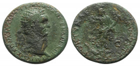 Domitian (81-96). Æ Dupondius (28mm, 10.32g, 6h). Rome, 90-1. Radiate head r. R/ Fortuna standing l., holding rudder and cornucopia. RIC II 705. Green...