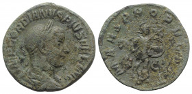 Gordian III (238-244). Æ Sestertius (30mm, 17.31g, 12h). Rome, AD 244. Laureate, draped and cuirassed bust r. R/ Mars advancing r., holding spear and ...