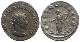 Gallienus (253-268). AR Antoninianus (21mm, 3.74g, 12h). Rome, 253-4. Radiate and cuirassed bust r. R/ Concordia standing l., holding patera and doubl...