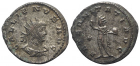 Gallienus (253-268). Antoninianus (22mm, 4.06g, 6h). Antioch. Radiate, draped and cuirassed bust r. R/ Sol standing l., rasing hand and holding globe;...