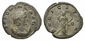 Salonina (Augusta, 254-268). Antoninianus (21mm, 4.64g, 6h). Rome, AD 262. Draped bust r., wearing stephane and set on crescent. R/ Pudicitia standing...