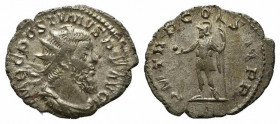 Postumus (260-269). Antoninianus (23mm, 2.55g, 6h). Treveri, AD 261. Radiate, draped and cuirassed bust r. R/ Mars standing l., holding globe and spea...