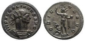 Aurelian (270-275). Radiate (23mm, 4.01g, 12h). Serdica, AD 274. Radiate and cuirassed bust r. R/ Sol standing l., raising hand and holding globe; at ...