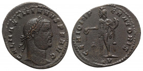 Galerius (305-311). Æ Follis (28mm, 5.73g, 11h). Cyzicus, 308-9. Laureate head r. R/ Genius standing l., holding patera out of which liquor flows in t...