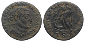 Constantine I (307-337). Æ Follis (22mm, 3.77g, 12h). Thessalonica, 312/3. Laureate, draped and cuirassed bust r. R/ Jupiter standing l., holding vict...