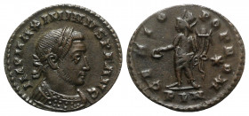 Maximinus II (310-313). Æ Follis (23mm, 3.85g, 6h). Londinium, c. 311-2. Laureate and cuirassed bust r. R/ Genius standing l., holding patera and corn...