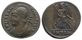 Commemorative series, c. 330-354. Æ (17mm, 1.91g, 6h). Thessalonica, 330-3. Helmeted and mantled bust of Constantinople l., holding sceptre. R/ Victor...