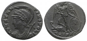 Commemorative series, c. 330-354. Æ (18mm, 2.06g, 6h). Constantinople, 333-5. Helmeted and mantled bust of Constantinople l., holding sceptre. R/ Vict...