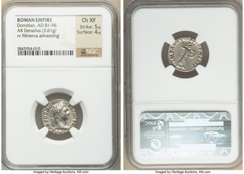 Domitian (AD 81-96). AR denarius (17mm, 3.61 gm, 7h). NGC Choice XF 5/5 - 4/5. R...