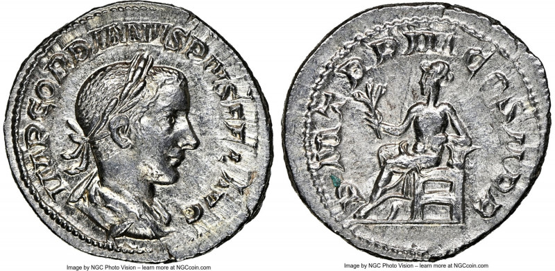 Gordian III (AD 238-244). AR denarius (21mm, 3.45 gm, 6h). NGC MS 4/5 - 4/5. Rom...