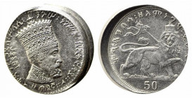 ETIOPIA. Haile Selassie I. 50 Matonas EE1923 (1930-1931). Ni (7.22 g). KM#31. Errore di conio (Mint error). FDC