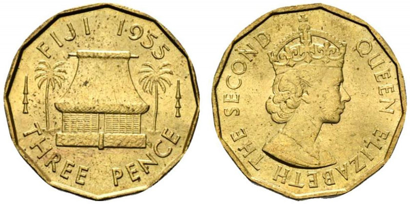 FIJI. Elisabetta II 3 pence 1954 qFDC