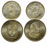 SLOVACCHIA. Lotto di 2 monete in argento (10 e 50 korun 1944). FDC