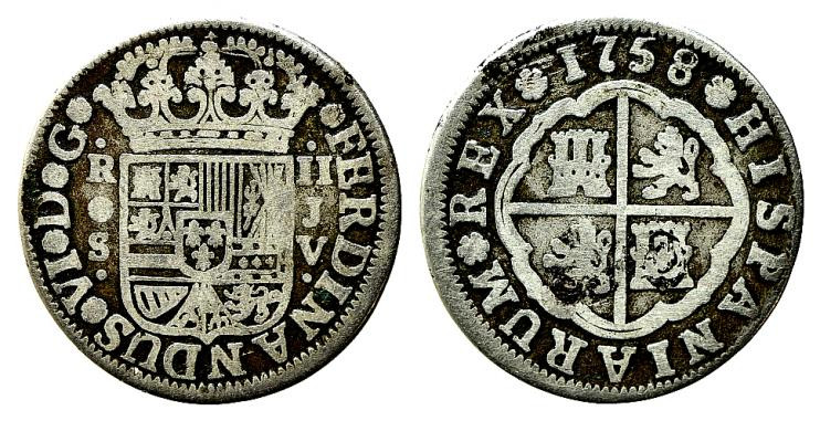 SPAGNA. Siviglia. Ferdinando VI (1746-1759). 2 reales 1758 JV. Ag (5,23 g). KM#3...