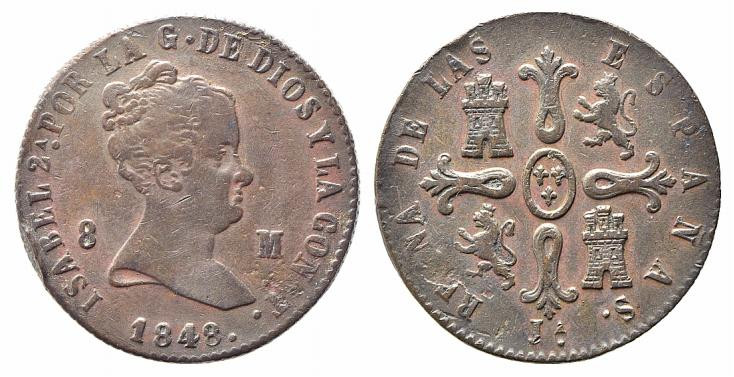 SPAGNA. Isabella II (1833-1868). Jubia. 8 maravedis 1848. BB