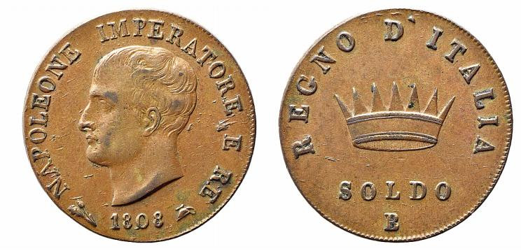 BOLOGNA. Napoleone Re d'Italia (1805-1814). Soldo 1808 Cu (10,57 g). Gig. 206. q...