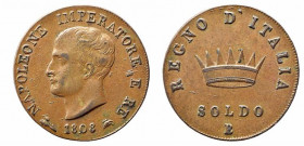 BOLOGNA. Napoleone Re d'Italia (1805-1814). Soldo 1808 Cu (10,57 g). Gig. 206. qSPL
