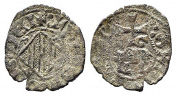 CATANIA. Federico IV d'Aragona (1355-1377). Denaro Mi (0.54 g). FRIDERICVS DEI; Stemma aragonese. R/GRA REX SICIL; Elefante (stemma di Catania). MIR 1...