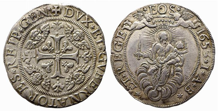 GENOVA. Dogi biennali. III fase (1637-1797). Scudo largo 1653 sigle IAB. Ag (37,...