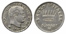 MILANO. Napoleone I, Re d'Italia (1805-1814). 5 soldi 1810. Ag (1,25 g). Gig. 189. SPL+