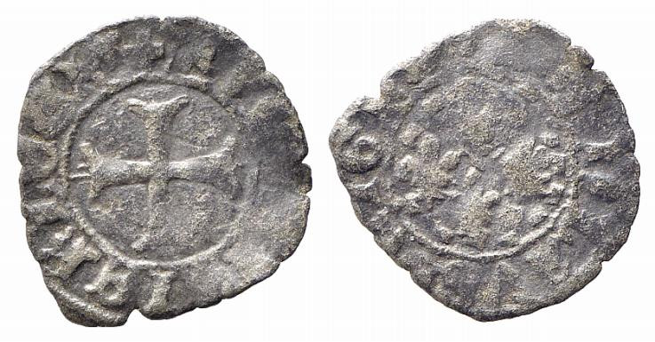NAPOLI. Ladislao di Durazzo (1386-1414). Denaro Mi (0,42 g). Nel campo quattro g...