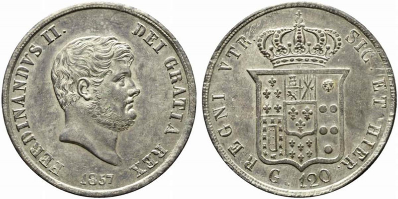 NAPOLI. Ferdinando II di Borbone (1830-1859). Piastra da 120 grana 1857. Ag (27,...