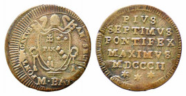 ROMA. Pio VII (1800-1823). 1/2 baiocco 1802 Cu (5,40 g). Gig.62. BB
