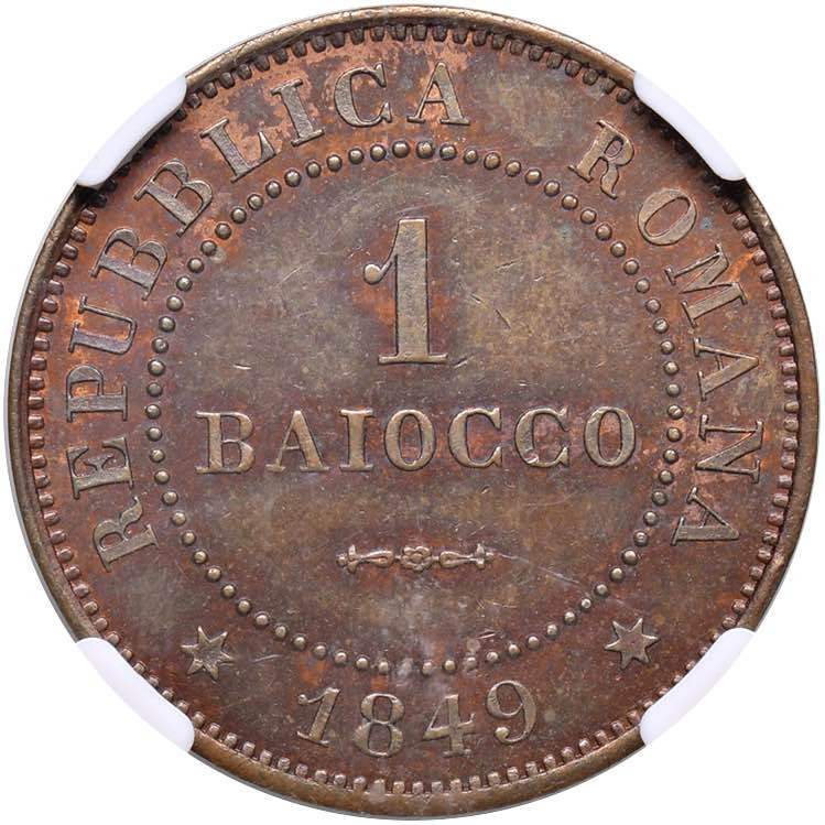 ROMA. Seconda Repubblica Romana (1848-1849). Baiocco 1849 In slab NGC MS 61 BN.