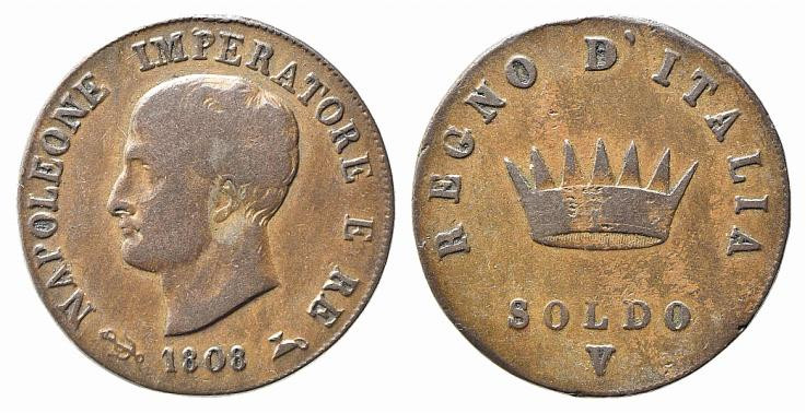VENEZIA. Napoleone I re d'Italia (1805-1814). 1 Soldo 1808 V. Gig.208 R2. qBB