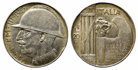 Vittorio Emanuele III (1900-1943). 20 lire 1928 "Elmetto". Gig.44. colpo al bordo - qSPL