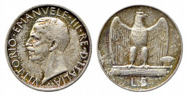 Vittorio Emanuele III (1900-1943). 5 lire 1928 *una rosetta "Aquilotto". Gig.75 rara. BB-SPL