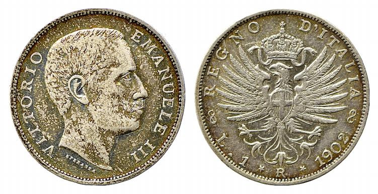 Vittorio Emanuele III (1900-1943). 1 lira 1902 "Aquila Sabauda". Gig.128. BB-SPL