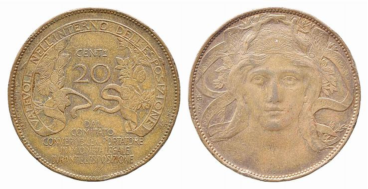Vittorio Emanuele III (1900-1943). Buono da 20 centesimi 1906 Esposizione di Mil...