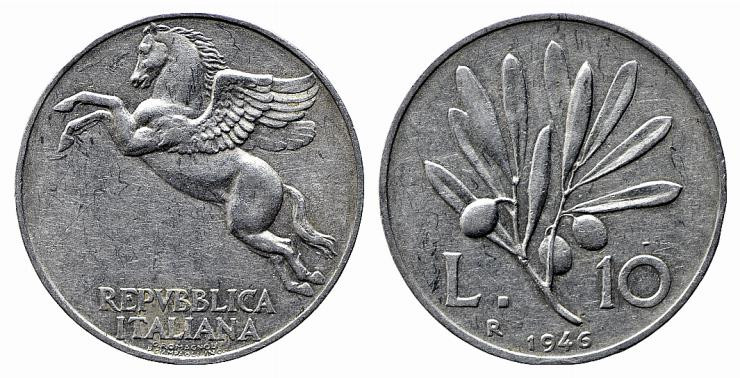 Repubblica Italiana. Monetazione in lire (1946-2001). 10 lire 1946 "Ulivo". Gig....
