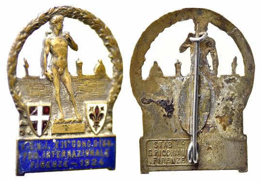 FIRENZE. Distintivo F.G.N.I. XII Concorso Ginnastico Federale Internazionale 192...