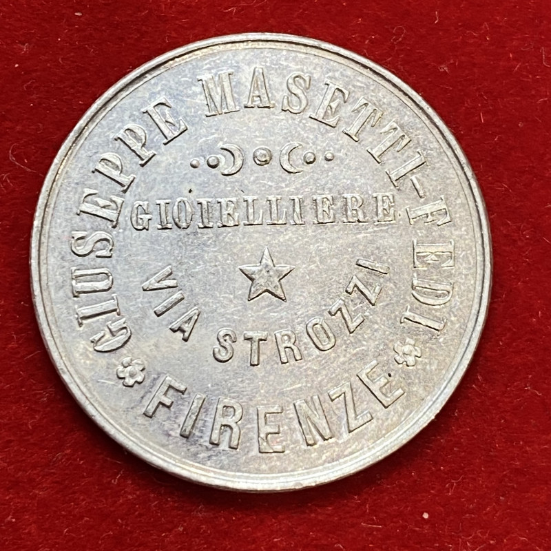 FIRENZE. Gettone Giuseppe Masetti-Fedi gioielliere Via Strozzi. Al (1,20 g). SPL