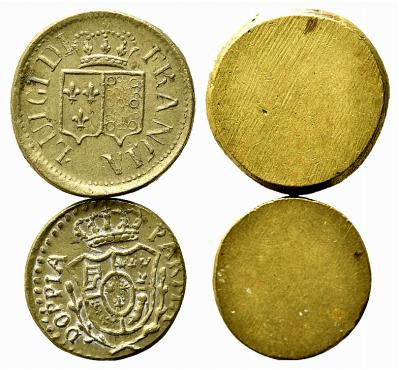 Lotto di 2 pesi monetali (Luigi di Francia, Doppia di Parma). BB