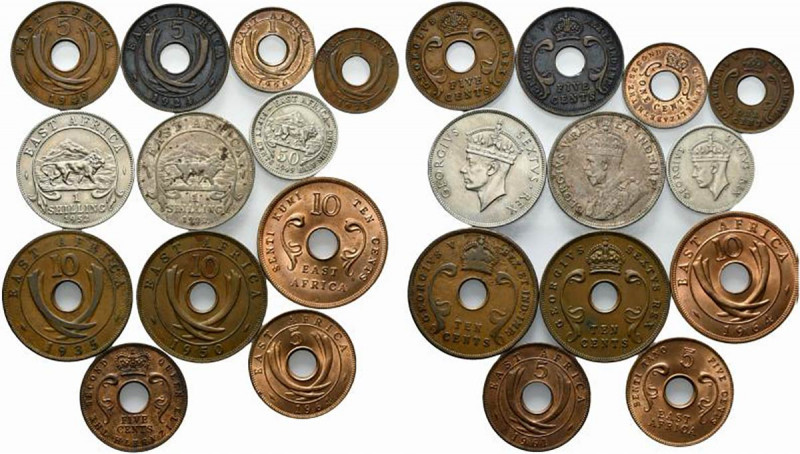 AFRICA ORIENTALE BRITANNICA (BRITISH EAST AFRICA). Lotto di 12 monete con bustin...