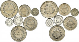 COSTARICA. Lotto 7 monete con bustine di vecchia raccolta. SPL-FDC