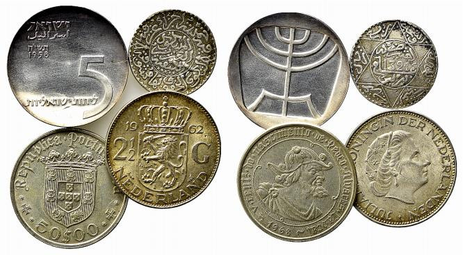 ESTERE. Lotto di 4 monete in argento (Marocco; Olanda; Portogallo, Israele). Con...