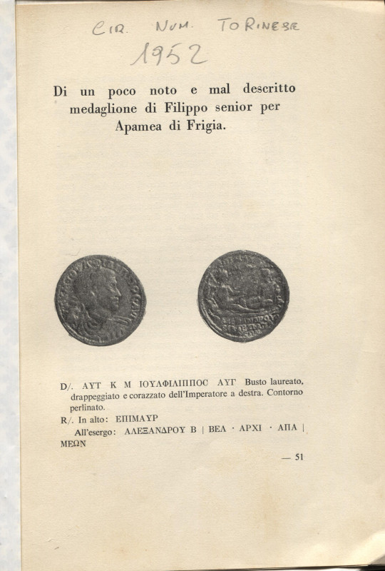 CASSINA E. - Di un poco noto e mal descritto medaglione di Filippo senior per Ap...