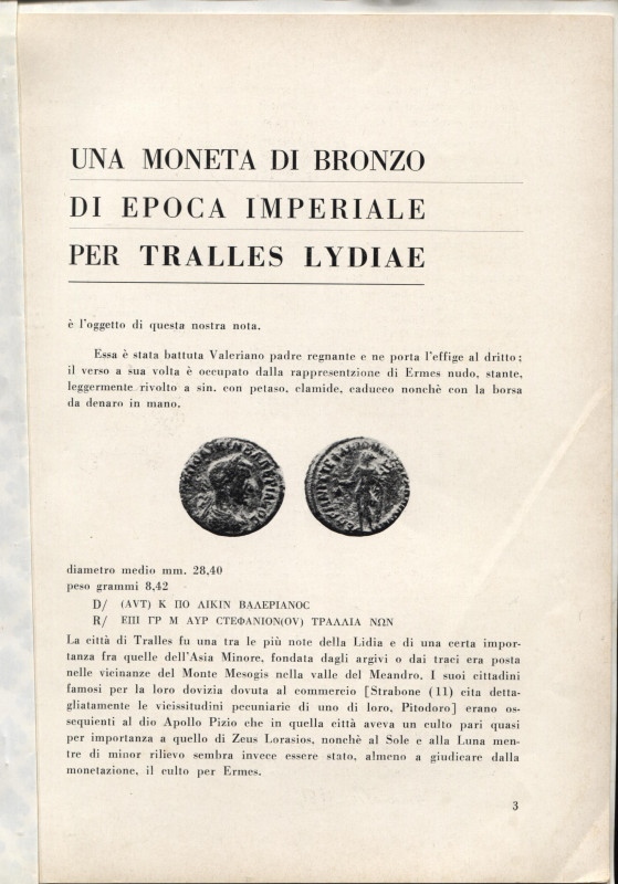 MISSERE G. - Una moneta di bronzo di epoca imperiale per Tralles Lydiae. Milano,...