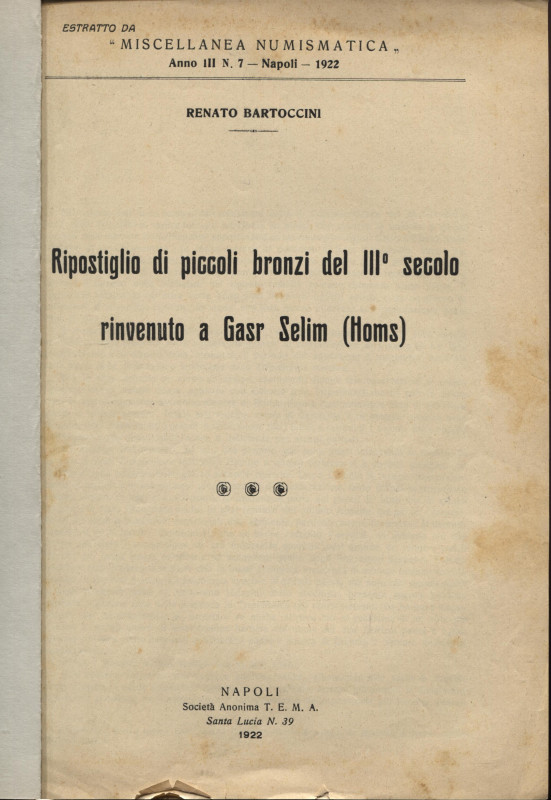 BARTOCCINI R. - Ripostiglio di piccoli bronzi del III secolo rinvenuto a Gasr Se...