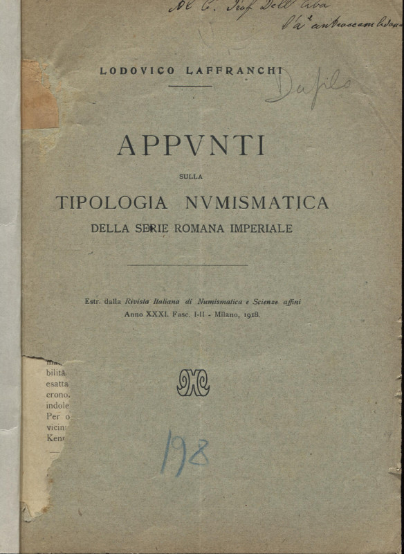 LAFFRANCHI L. - Appvnti sulla tipologia numismatica della serie roman imperiale....