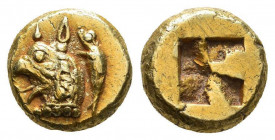 Ionia, Phokaia EL Hekte. Circa 560-545 BC. Head of griffin left; behind, seal swimming upwards / Irregular quadripartite incuse square punch.
Referen...